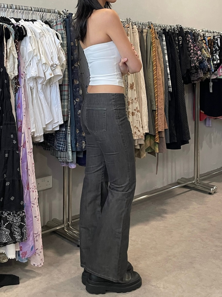 grey low waisted flare pants